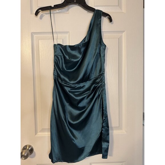 Lena Green Dress Small One Shoulder Satin Sleeveless Party Wedding Guest NEW - Picture 10 of 11